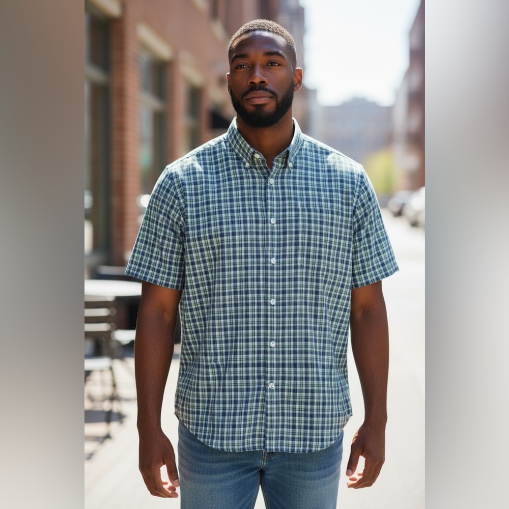 California Shirt Co Plaid Button Down NWT | Large Tall Short Sleeve Cotton Shirt